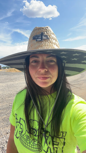 OG STL Logo Straw Sun Hat, gray and black flag under brim